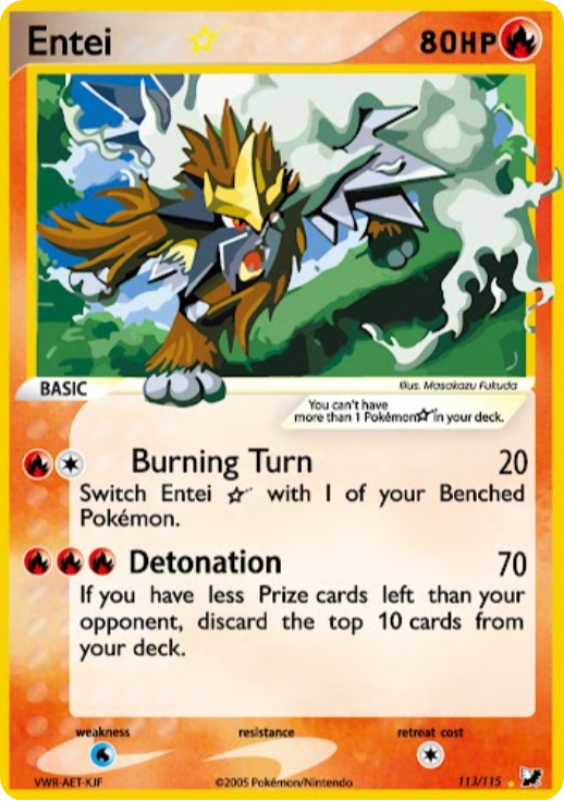 Entei [GOLD STAR] #113 English Pokemon Unseen Forces - HOLO
