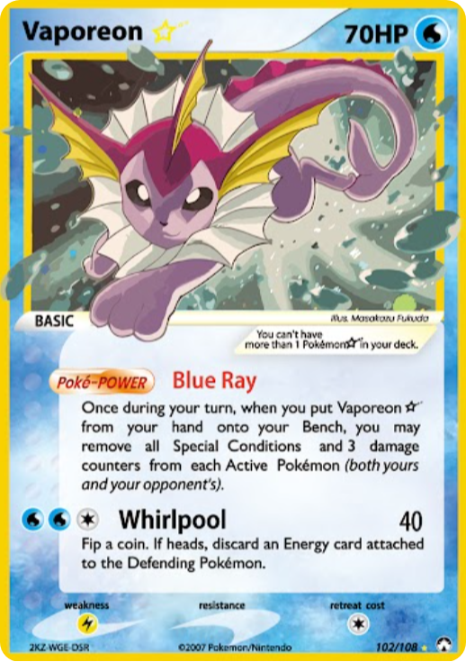 ポケモンカード シャワーズ ゴールドスター 英語版　Vaporeon star Vaporeon [GOLD STAR] #102 English Pokemon Power Keepers