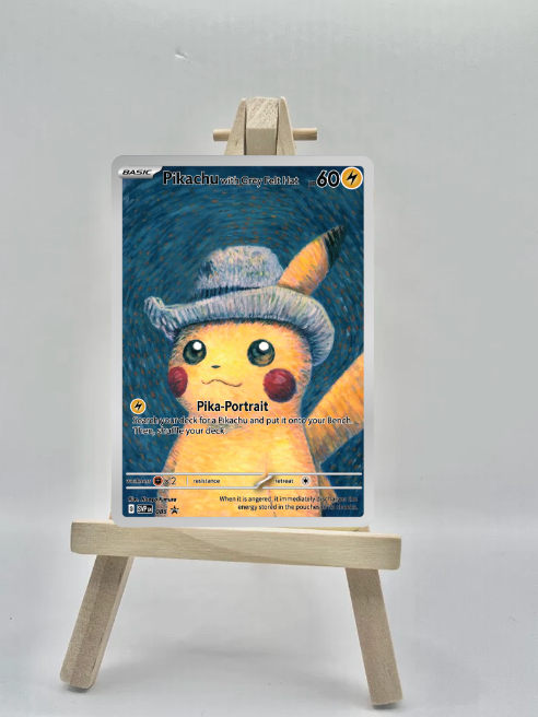 Pikachu With Grey Felt Hat 085 Promo Card Pokemon Van Gogh Museum - Custom Card with Pikachu Ear Cut off
