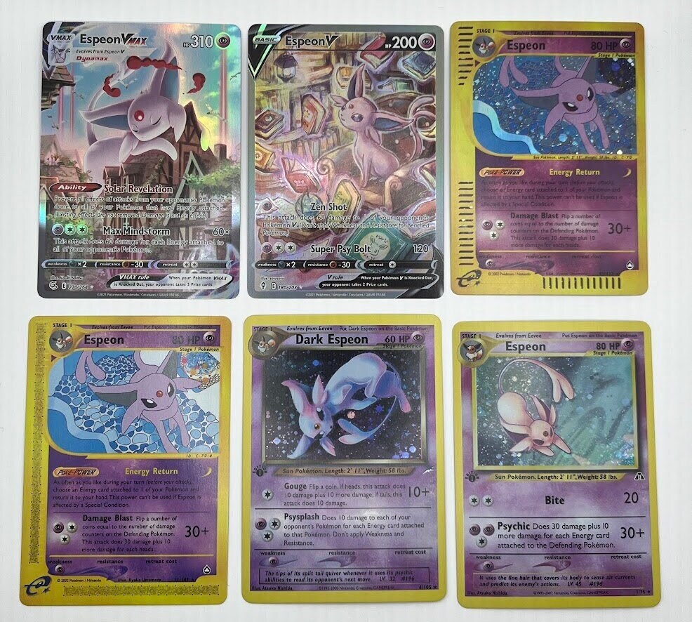 Espeon Reprint Bundle Lot of 6 - Neo Discovery, Aquapolis (AQ), Evolving Skies, Fusion Strike, Neo Destiny