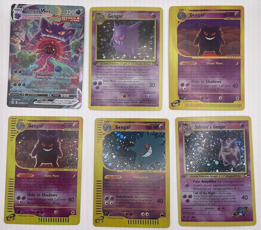 Gengar Reprint Bundle Lot of 10 - Fusion Strike, Fossil, Expedition, Skyridge, Gym Heroes, Neo Destiny and Sun & Moon
