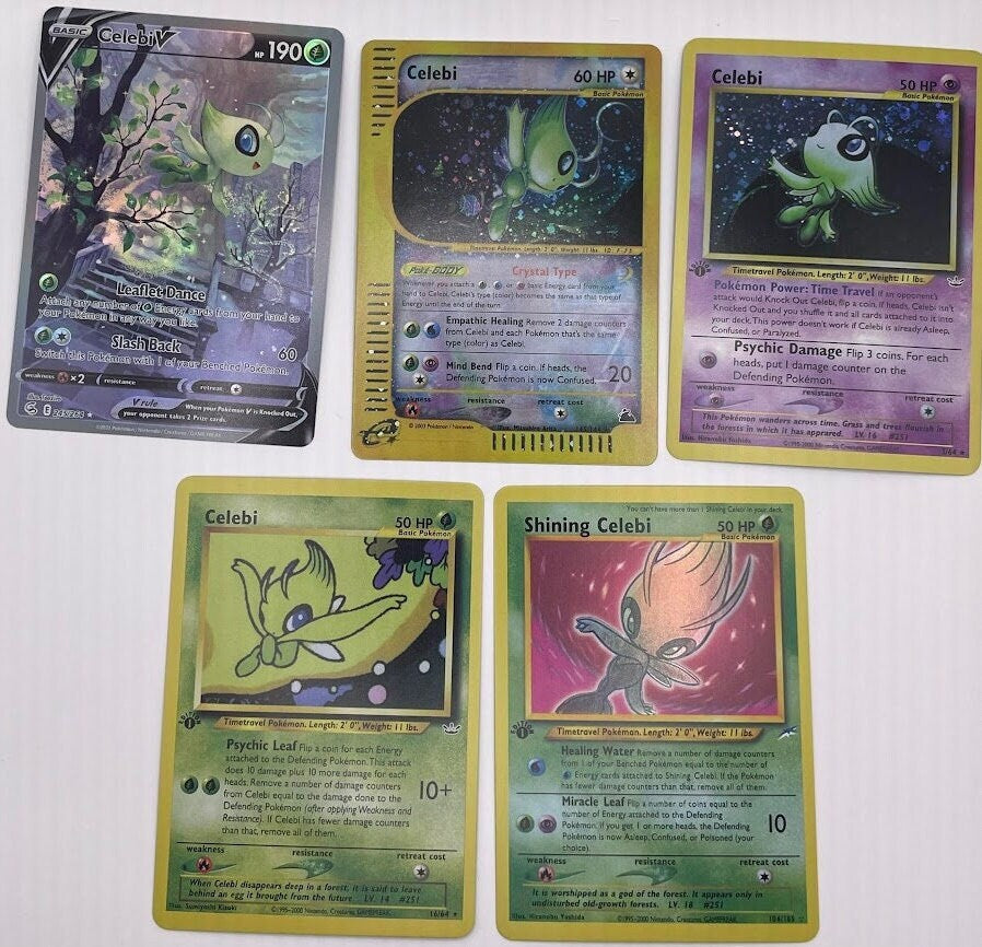 Celebi Reprint Bundle Lot of 5 - Neo Destiny, Fusion Strike, Neo Revelation and Skyridge