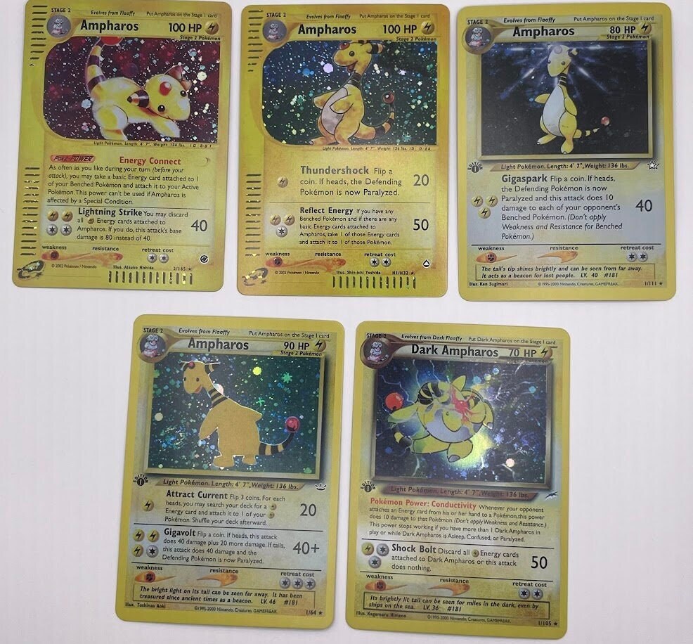 Ampharos Reprint Bundle Lot of 5 - Expedition, Aquapolis, Neo Genesis, Neo Revelation and Neo Destiny