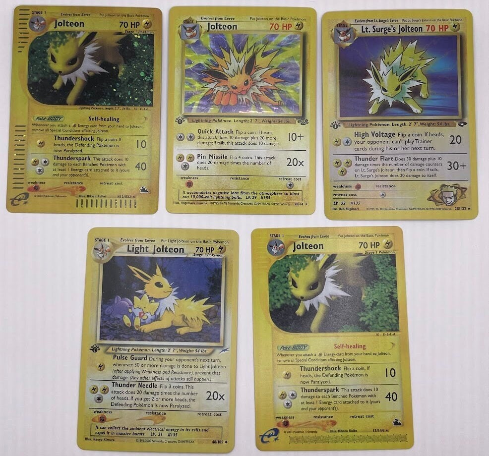 Jolteon Reprint Bundle Lot of 5 - Fossil, Skyridge, Neo Destiny and Gym Challenge