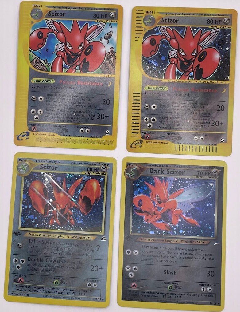 Scizor Reprint Bundle Lot of 4 - Neo Destiny, Aquapolis and Neo Discovery