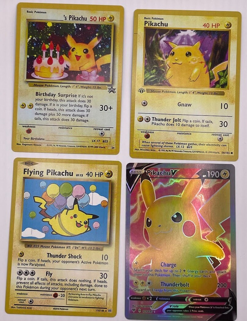 Pikachu Reprint Bundle Lot of 10 - Jungle, SWSH BSP, Vivid Voltage, Cosmic Eclipse, Promo, Base Set First Edition