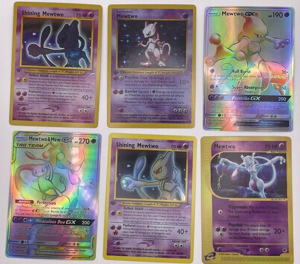 Mewtwo Reprint Bundle Lot of 9 - Base Set First Edition, Gym Challenge, Neo Destiny, Expedition, Neo Revelation, Shining Legends, Base Set 2
