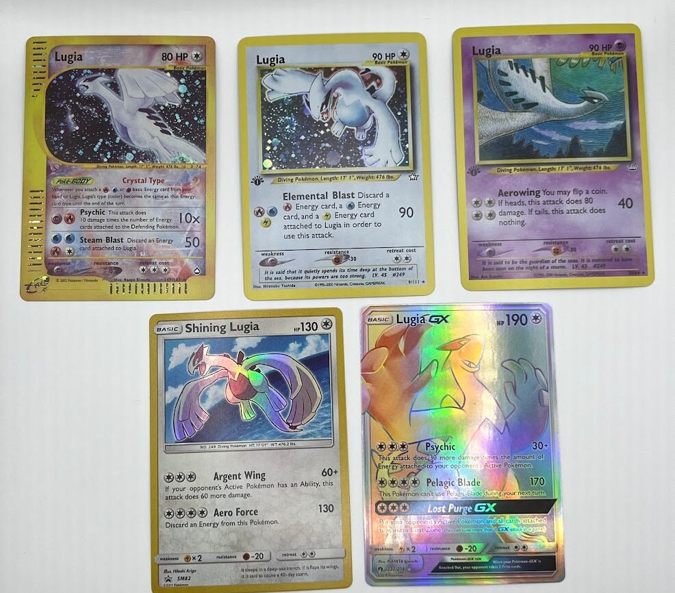 Lugia Reprint Bundle Lot of 5 - Neo Genesis, Aquapolis, Neo Revelation, Sun & Moon and Lost Thunder