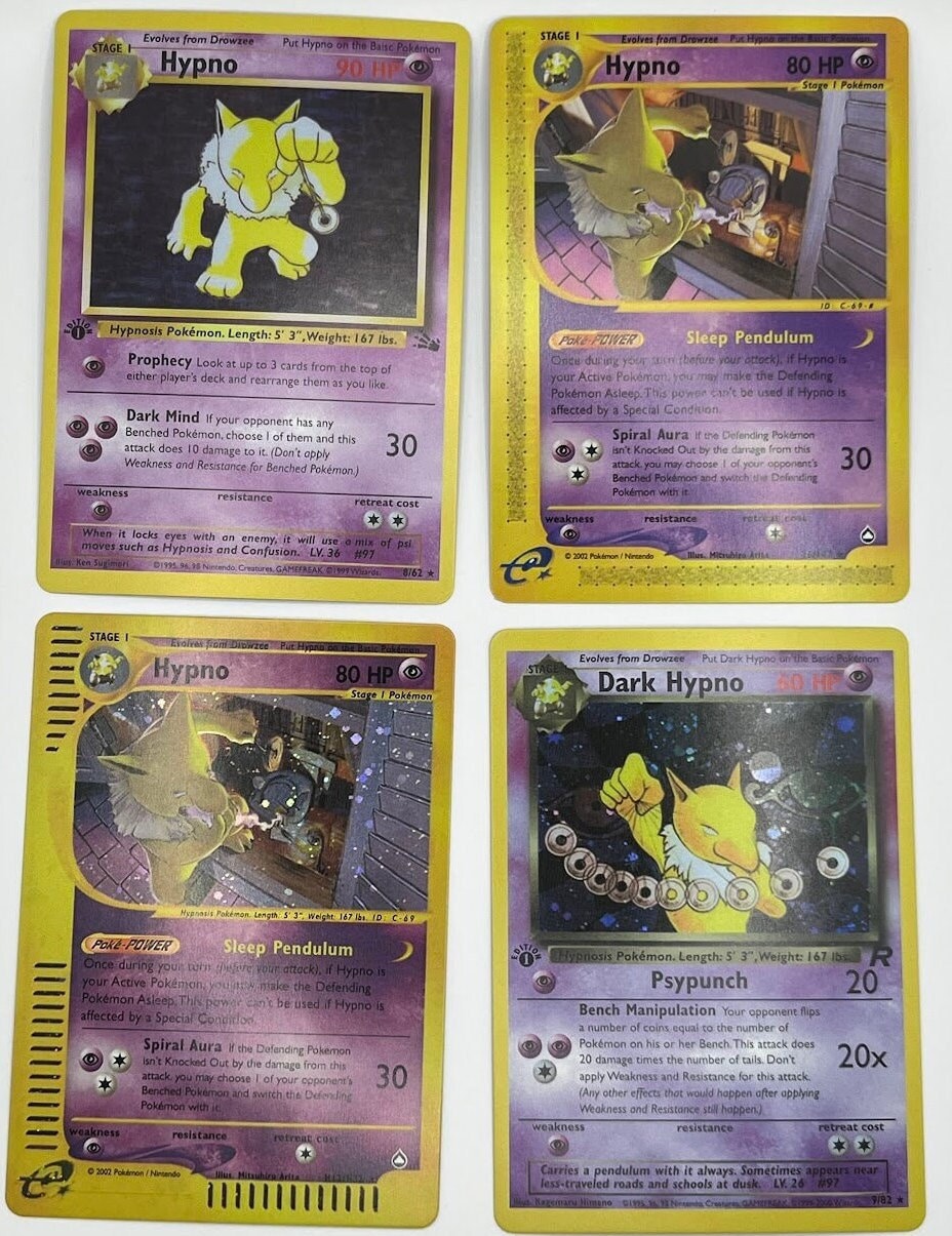 Hypno Reprint Bundle Lot of 4 - Team Rocket, Fossil and Aquapolis Hypno Reprint Bundle Lot of 4 - Team Rocket, Fossil and Aquapolis