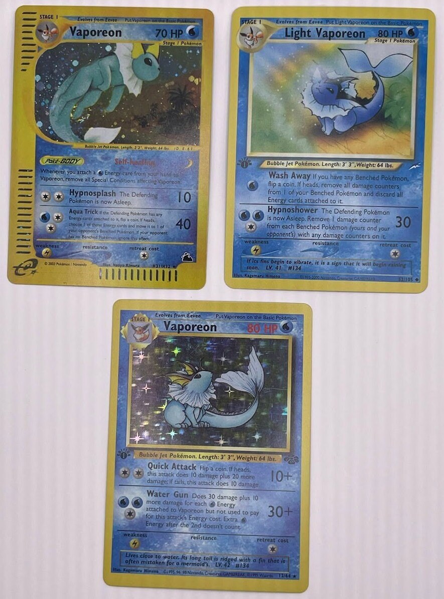 Vaporeon Reprint Bundle Lot of 3 - Fossil, Skyridge and Neo Destiny
