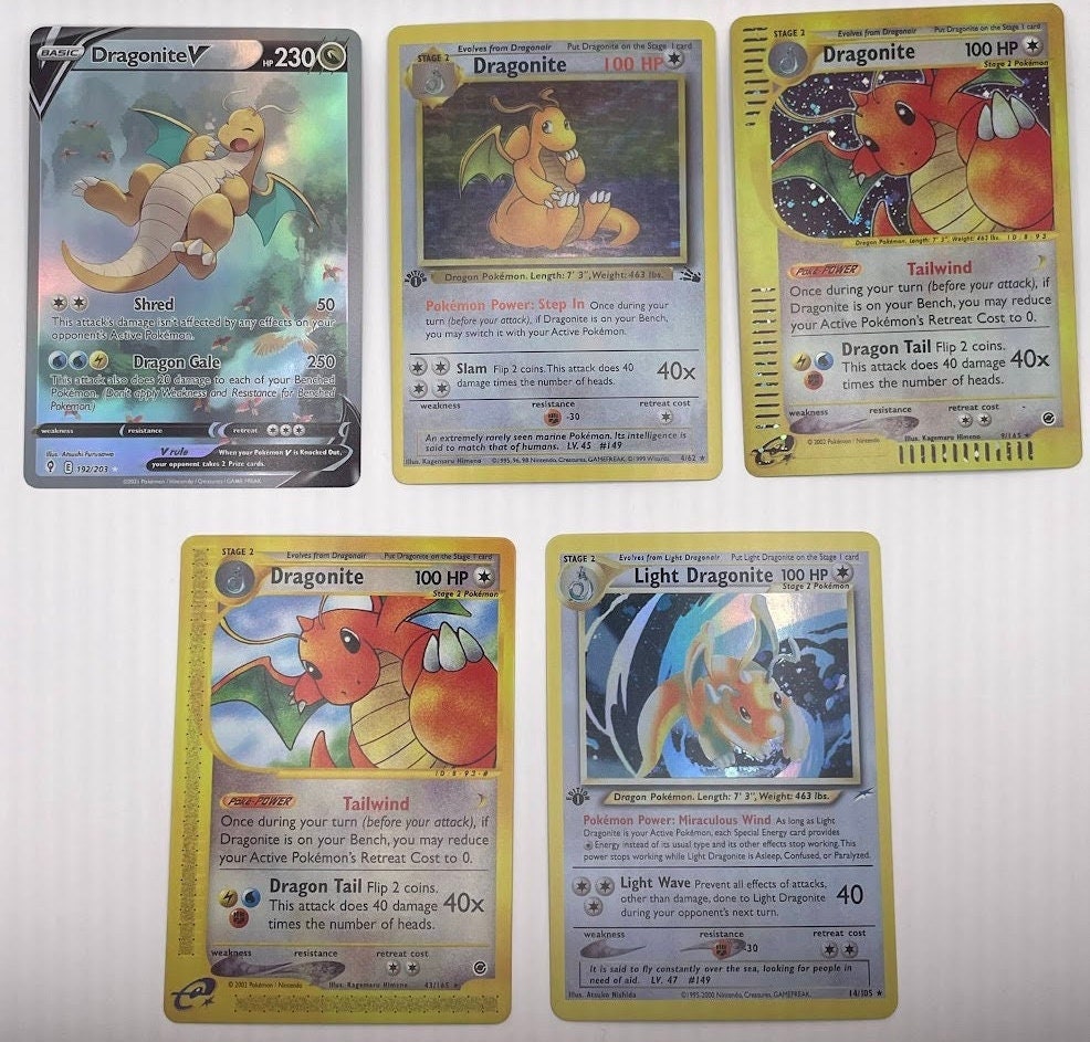 Dragonite Reprint Bundle Lot of 5 - Evolving Skies, Fossil, Expedition Dragonite Reprint Bundle Lot of 5 - Evolving Skies, Fossil, Expedition