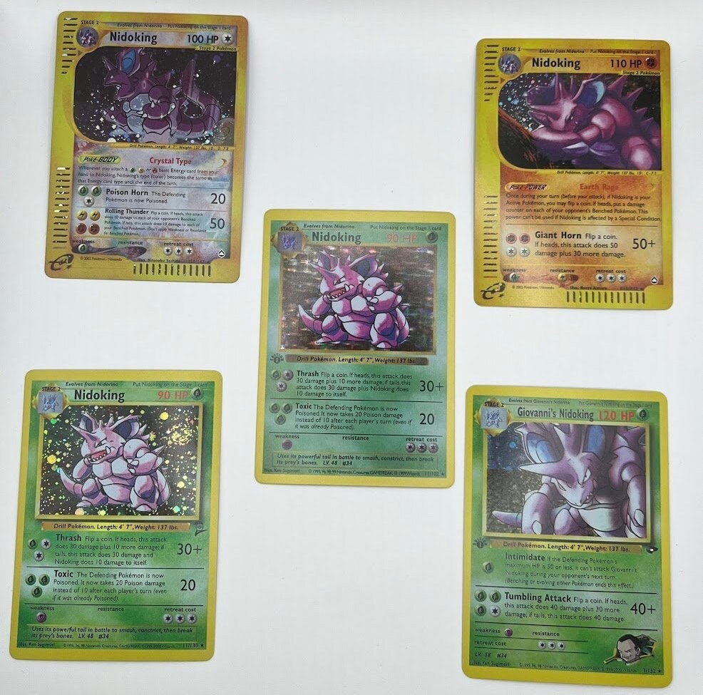 NidoKing Reprint Bundle Lot of 5 - Base Set 1st Edition, Base Set 2, Aquapolis Ultra Rare, Aquapolis AQ and Gym Challenge