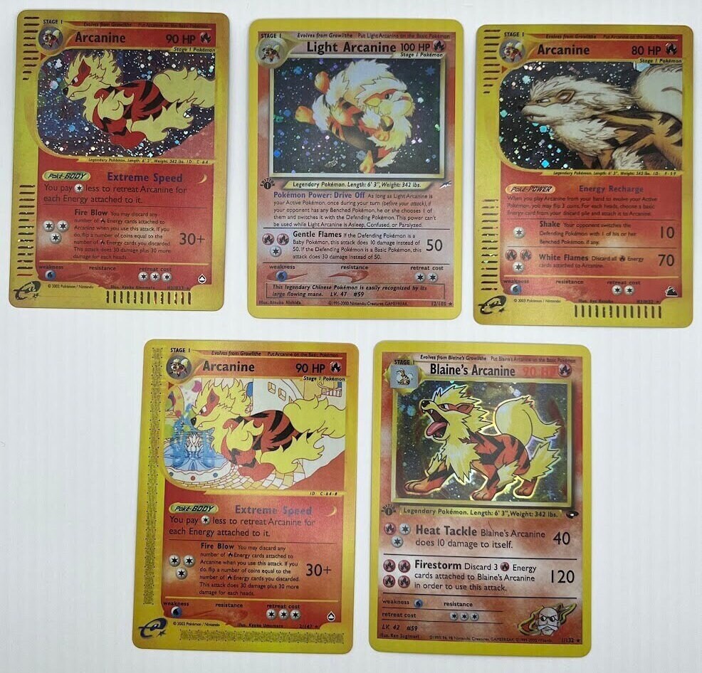 Arcanine Reprint Bundle Lot of 5 - Skyridge, Neo Destiny, Aquapolis & Gym Challenge