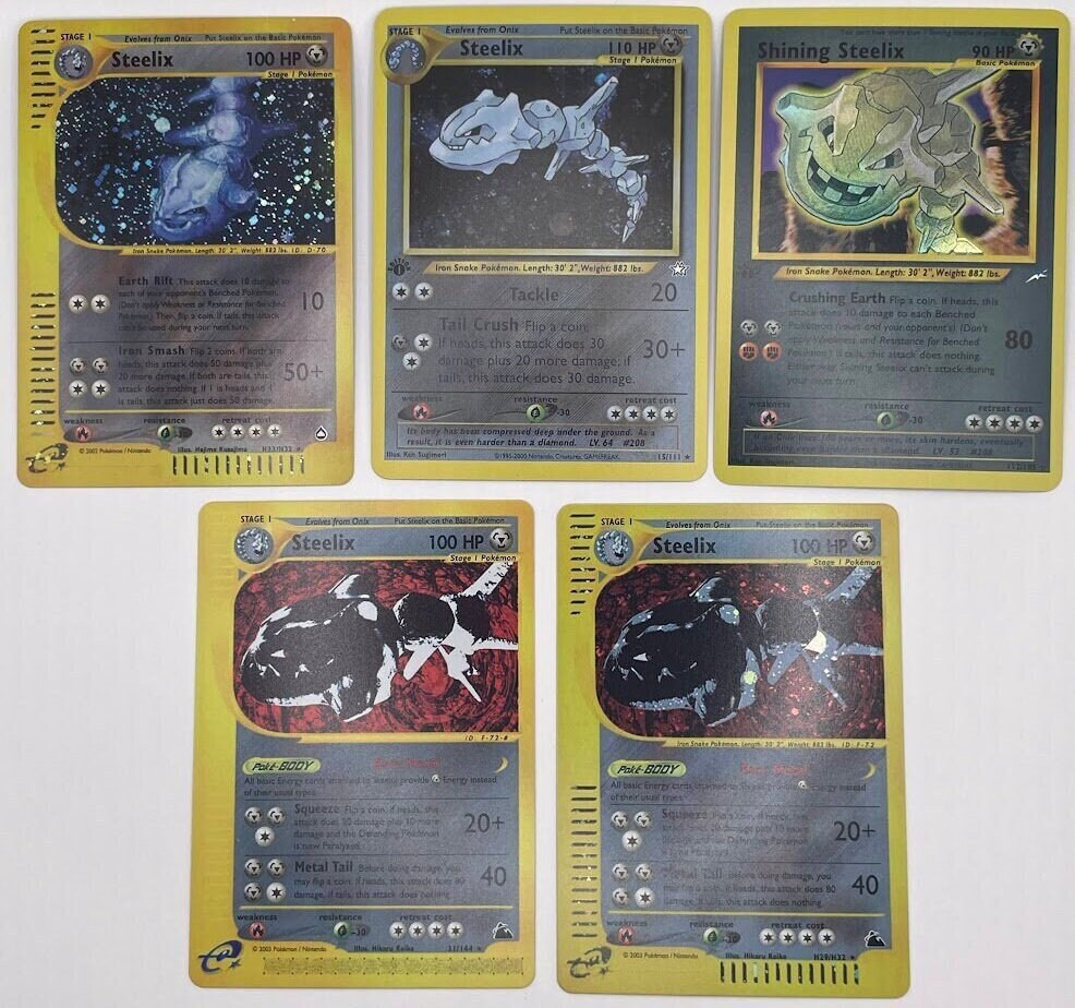 Steelix Reprint Bundle Lot of 5 - Neo Destiny, Neo Genesis, Skyridge and Aquapolis