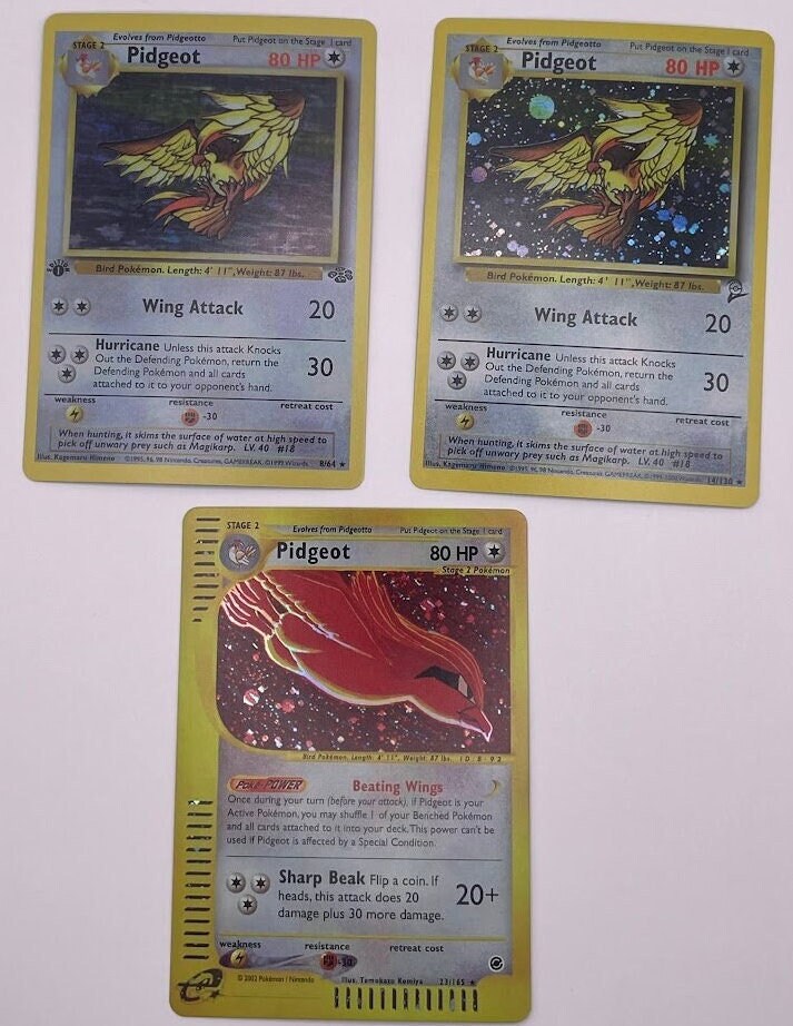 Pidgeot Reprint Bundle Lot of 3 - Fossil, Base Set 2 and Expedition