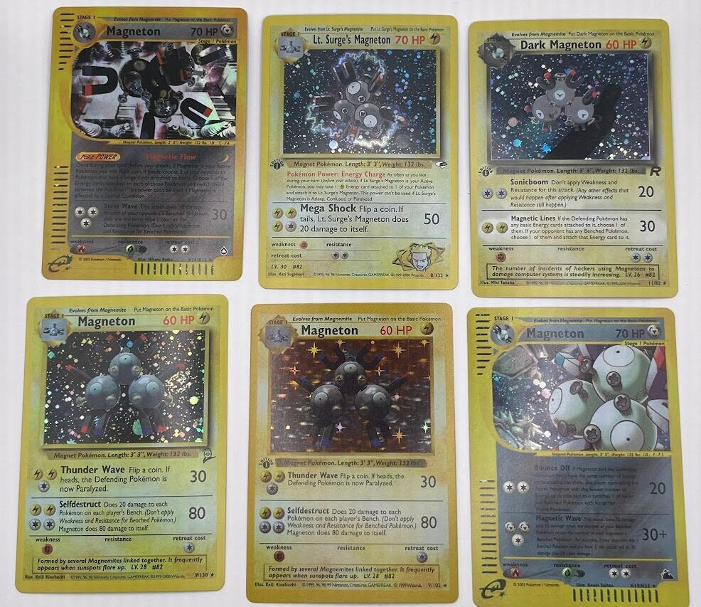 Magneton Reprint Bundle Lot of 8 - Base Set 2, Team Rocket, Base Set First Edition, Gym Heroes, Skyridge and Neo Revelation
