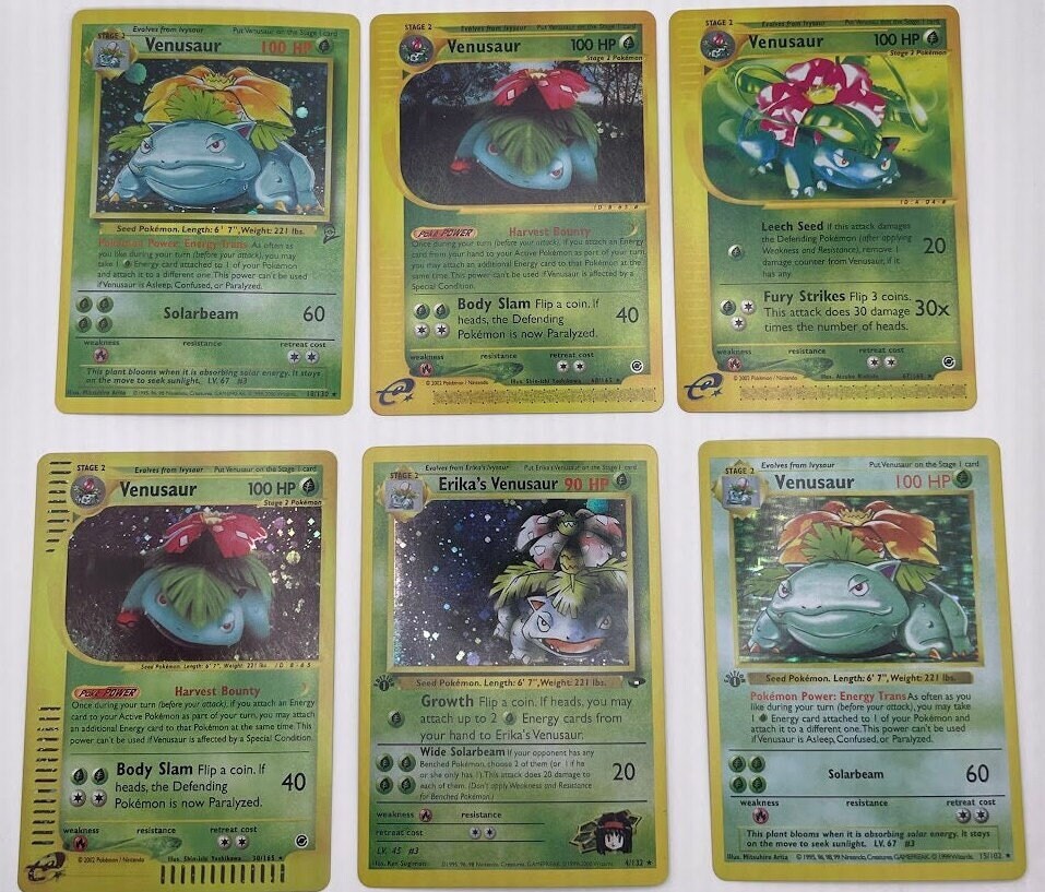 Venusaur Reprint Bundle Lot of 6 - Base Set First Edition, Base Set 2, Expedition and Gym Challenge