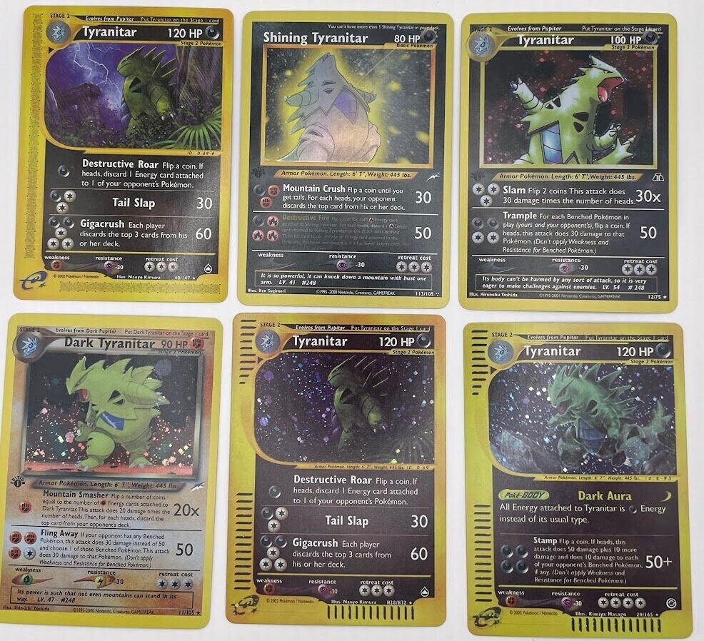 Tyranitar Reprint Bundle Lot of 7 - Neo Discovery, Aquapolis, Neo Destiny, Neo Revelation