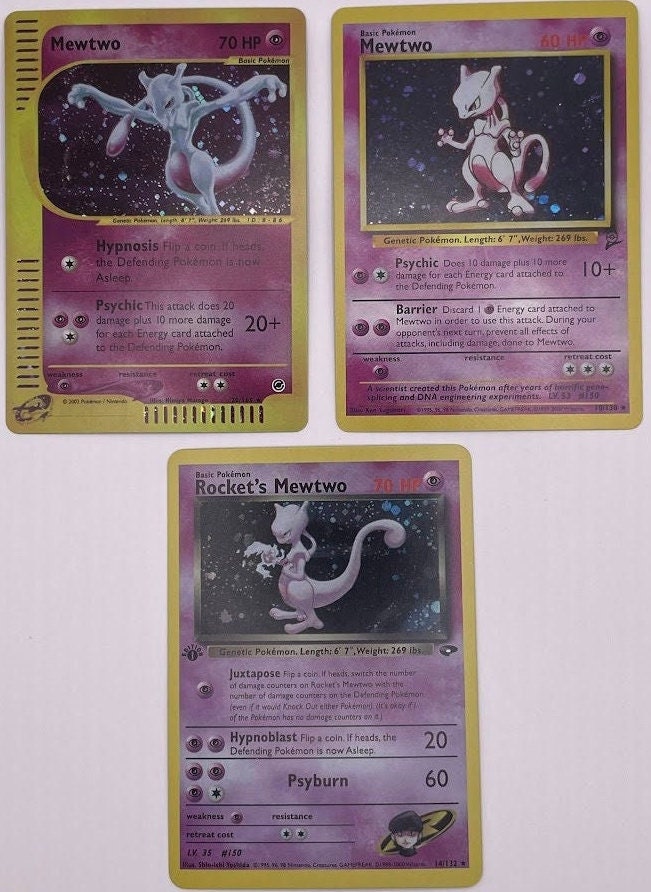 Mewtwo Reprint Bundle Lot of 9 - Base Set First Edition, Gym Challenge, Neo Destiny, Expedition, Neo Revelation, Shining Legends, Base Set 2