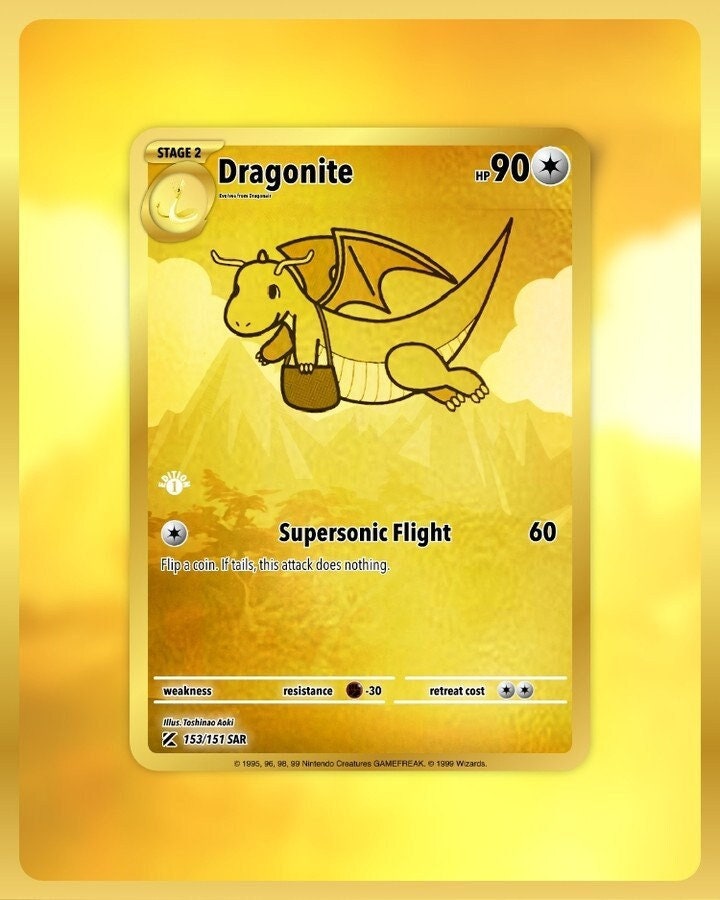 151 PokeArtica AI Artwork Custom Card - Dragonite HOLO 153/151 151 PokeArtica AI Artwork Custom Card - Dragonite HOLO 153/151