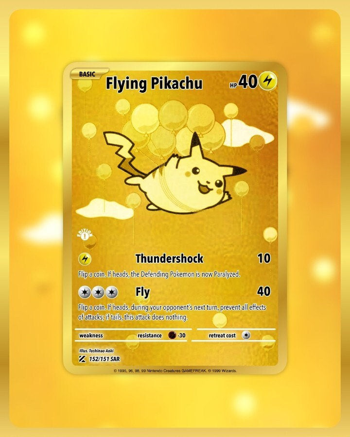 151 PokeArtica AI Artwork Custom Card - Flying Pikachu HOLO 152/151 151 PokeArtica AI Artwork Custom Card - Flying Pikachu HOLO 152/151