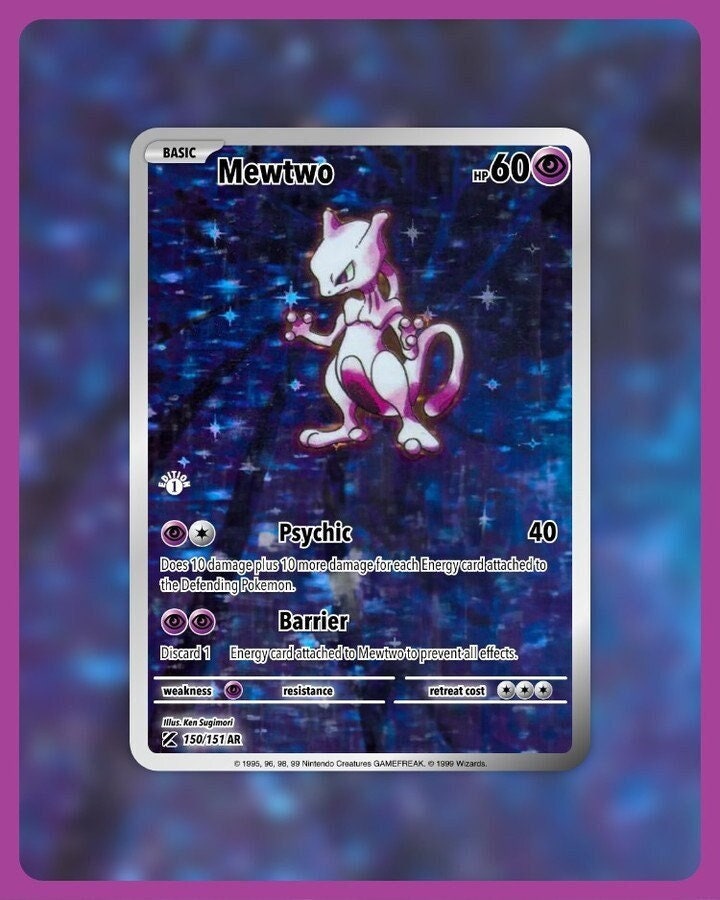 151 PokeArtica AI Artwork Custom Card - Mewtwo HOLO 150/151 151 PokeArtica AI Artwork Custom Card - Mewtwo HOLO 150/151