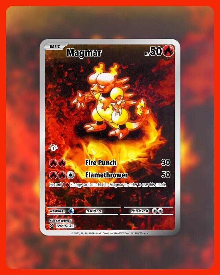 151 PokeArtica AI Artwork Custom Card - Magmar HOLO 126/151 151 PokeArtica AI Artwork Custom Card - Magmar HOLO 126/151