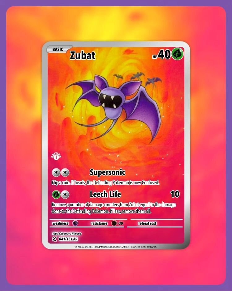 151 PokeArtica AI Artwork Custom Card - Zubat NON-HOLO 041/151 151 PokeArtica AI Artwork Custom Card - Zubat NON-HOLO 041/151
