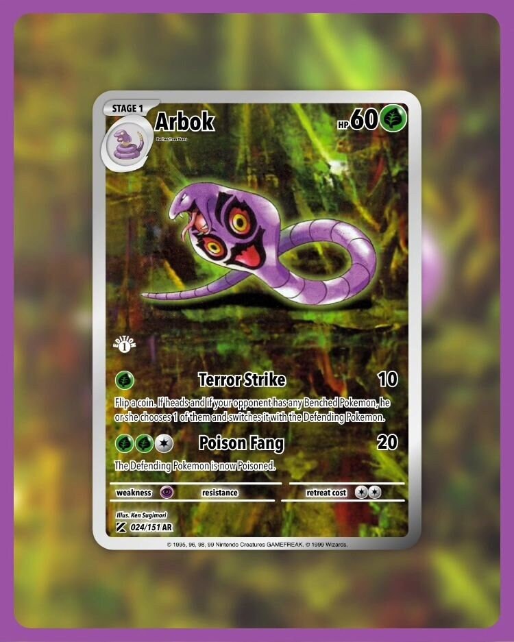 151 PokeArtica AI Artwork Custom Card - Arbok HOLO 024/151 151 PokeArtica AI Artwork Custom Card - Arbok HOLO 024/151