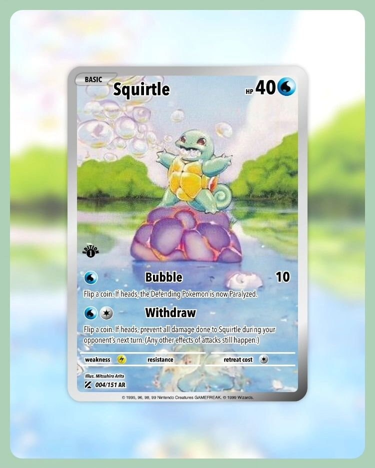 151 PokeArtica AI Artwork Custom Card -Squirtle NON-HOLO 004/151 151 PokeArtica AI Artwork Custom Card -Squirtle NON-HOLO 004/151