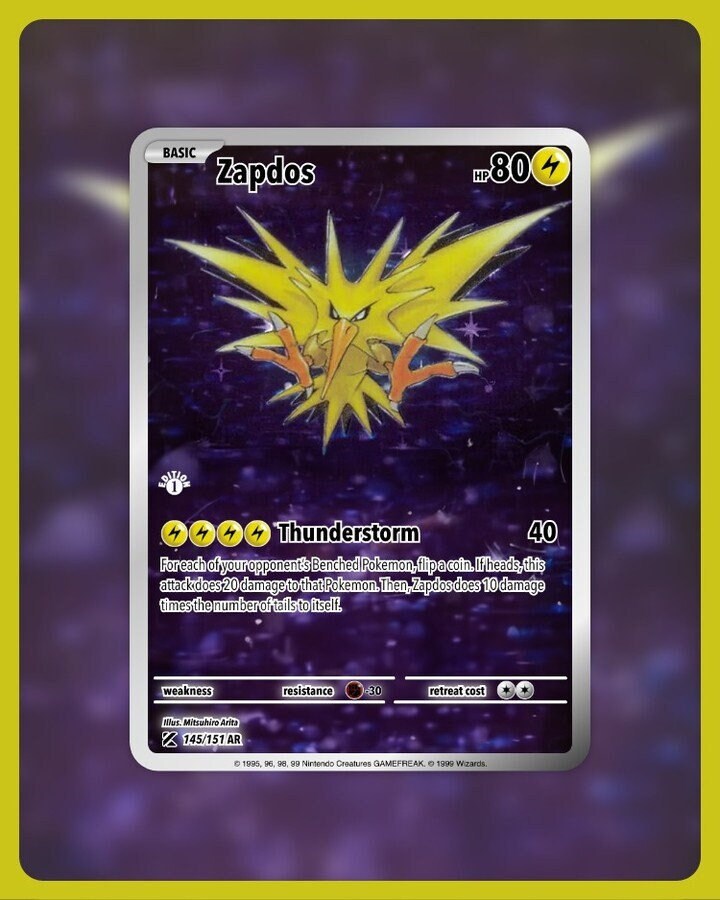 151 PokeArtica AI Artwork Custom Card - Zapdos HOLO 145/151 151 PokeArtica AI Artwork Custom Card - Zapdos HOLO 145/151