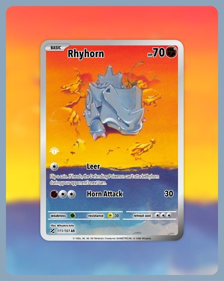 151 PokeArtica AI Artwork Custom Card - Rhyhorn NON-HOLO 111/151