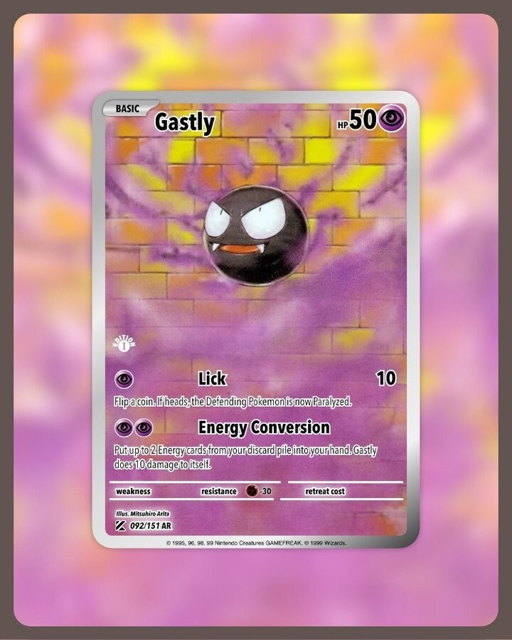 151 PokeArtica AI Artwork Custom Card - Gastly NON-HOLO 092/151 151 PokeArtica AI Artwork Custom Card - Gastly NON-HOLO 092/151
