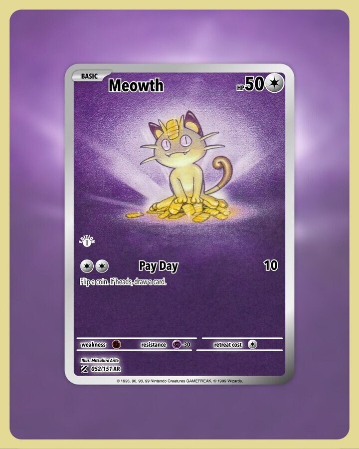 151 PokeArtica AI Artwork Custom Card - Meowth HOLO 052/151 151 PokeArtica AI Artwork Custom Card - Meowth HOLO 052/151
