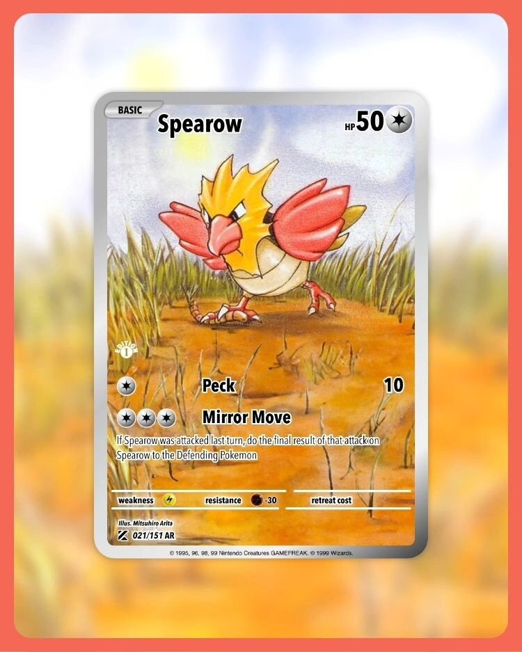 151 PokeArtica AI Artwork Custom Card - Spearow NON-HOLO 021/151 151 PokeArtica AI Artwork Custom Card - Spearow NON-HOLO 021/151