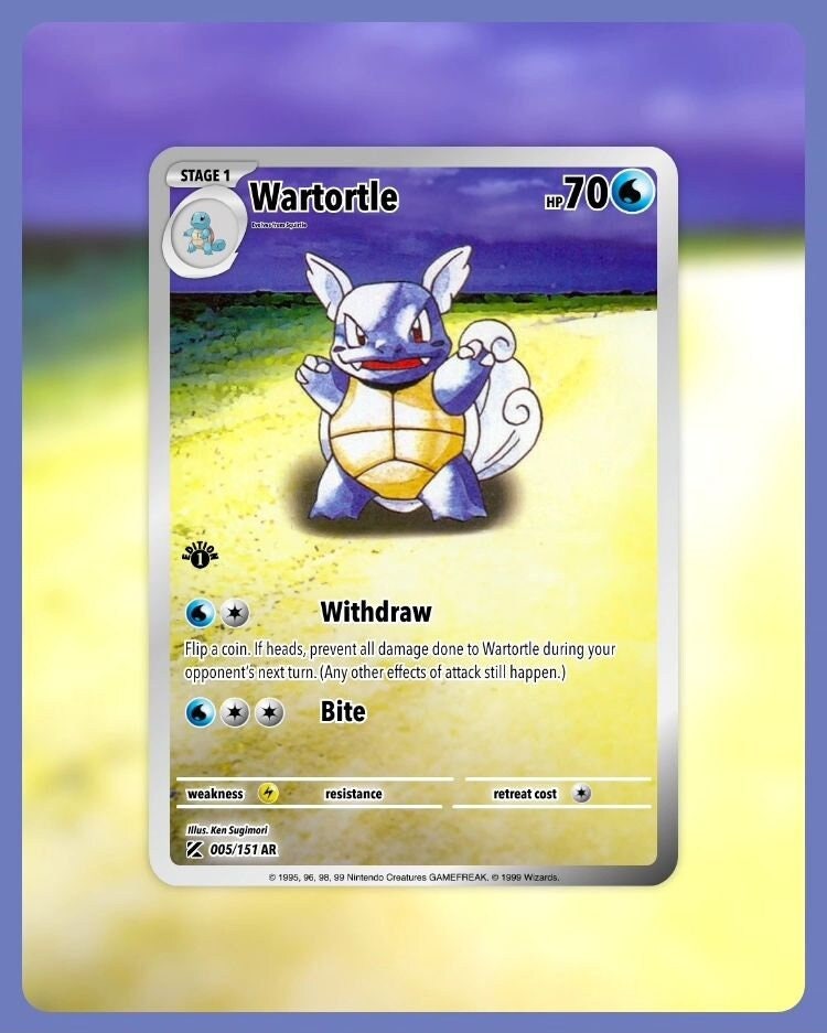 151 PokeArtica AI Artwork Custom Card - Wartortle NON-HOLO 005/151 151 PokeArtica AI Artwork Custom Card - Wartortle NON-HOLO 005/151