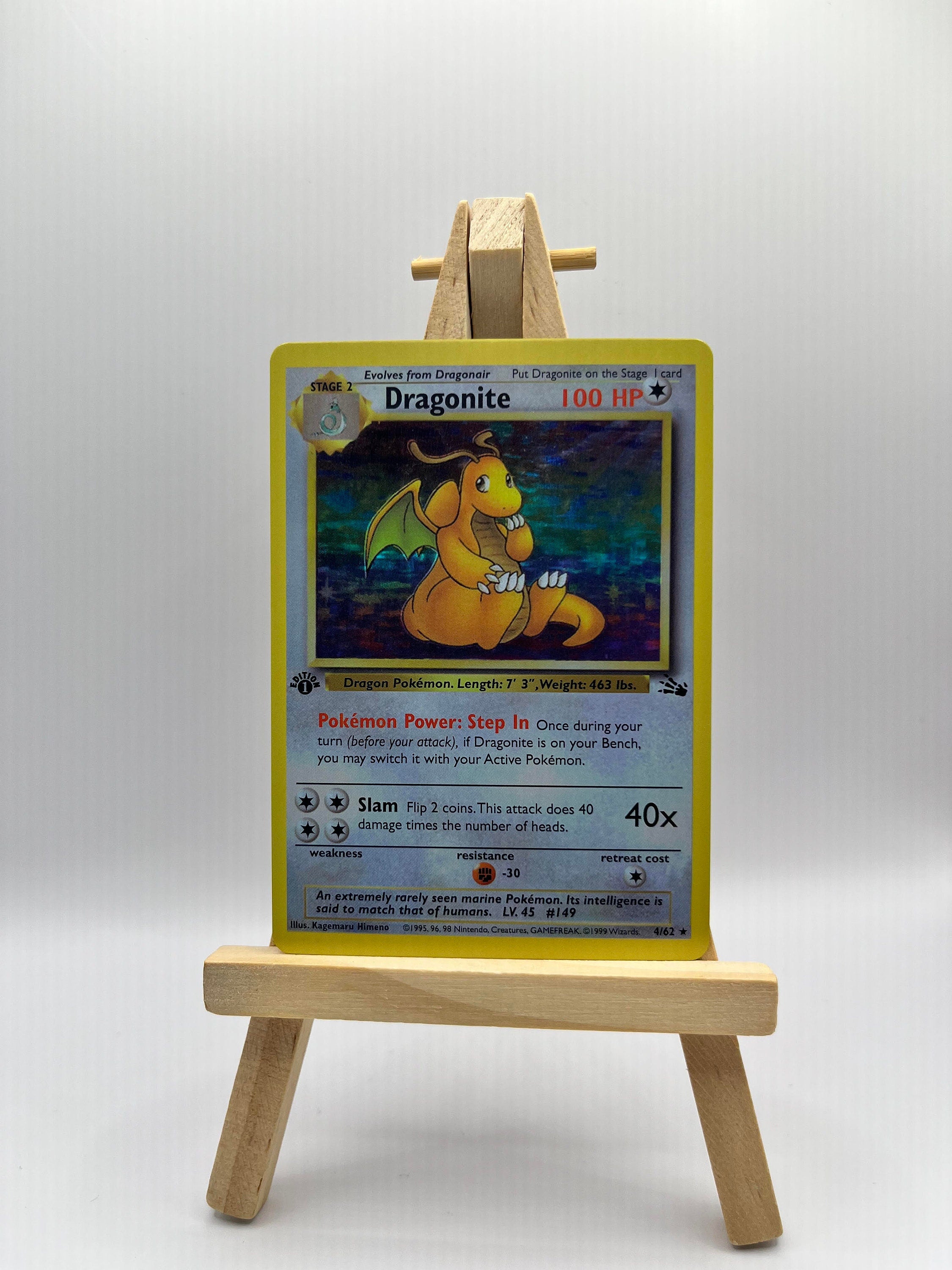 Pokémon 1999 Fossil Dragonite 4/62 Holo Rare hotsell PSA 7