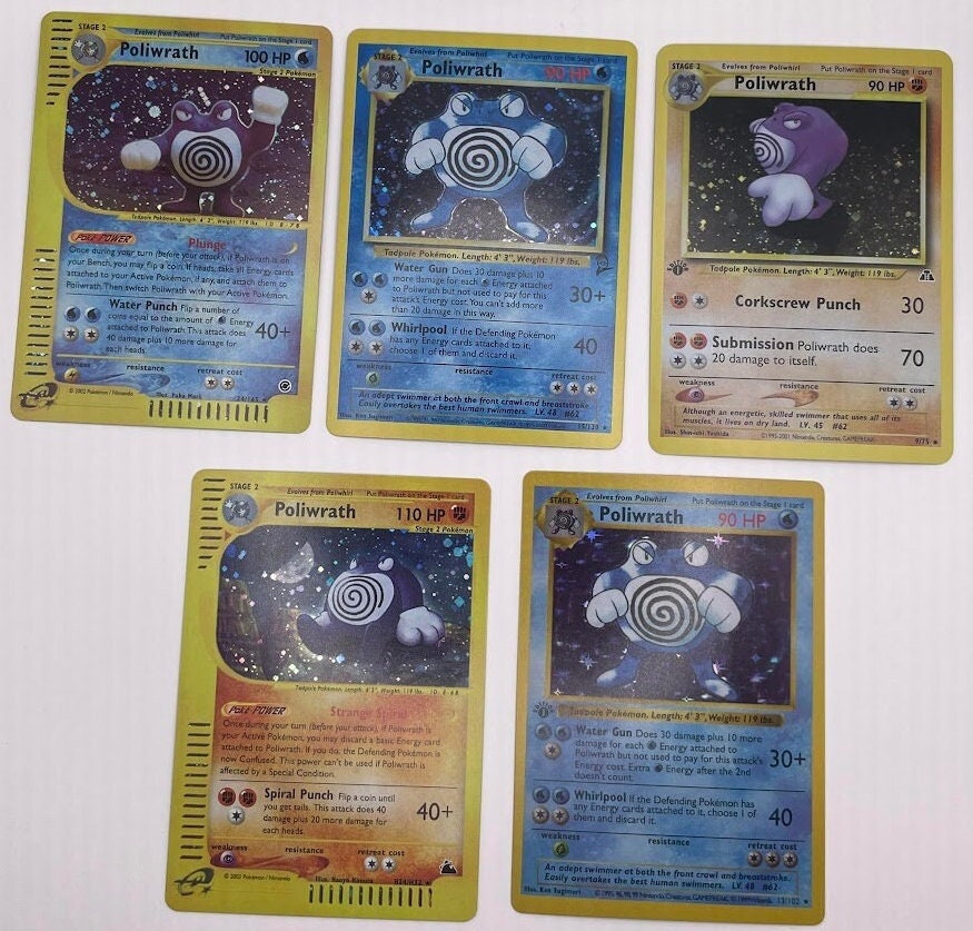 Poliwrath Reprint Bundle Lot of 5 - Base Set 2, Base Set First Edition, Neo Discovery, Expedition and Skyridge