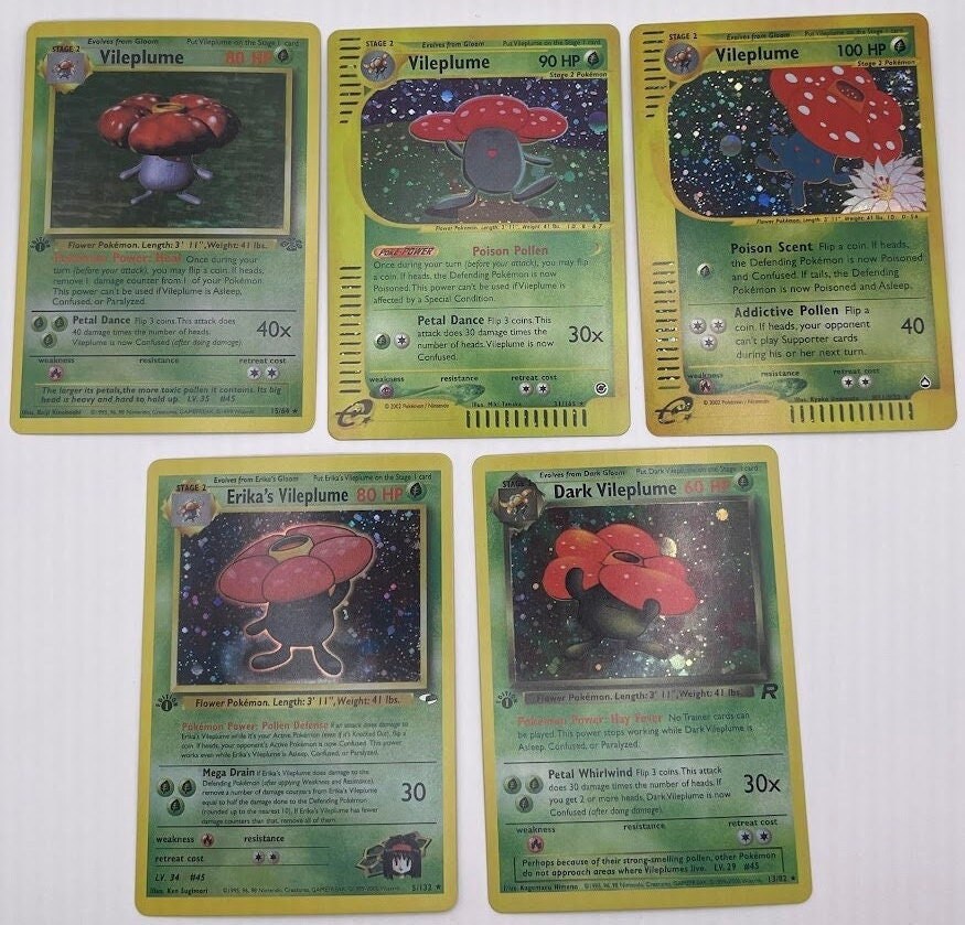 Vileplume Reprint Bundle Lot of 5 - Jungle, Team Rocket, Expedition, Gym Heroes and Aquapolis