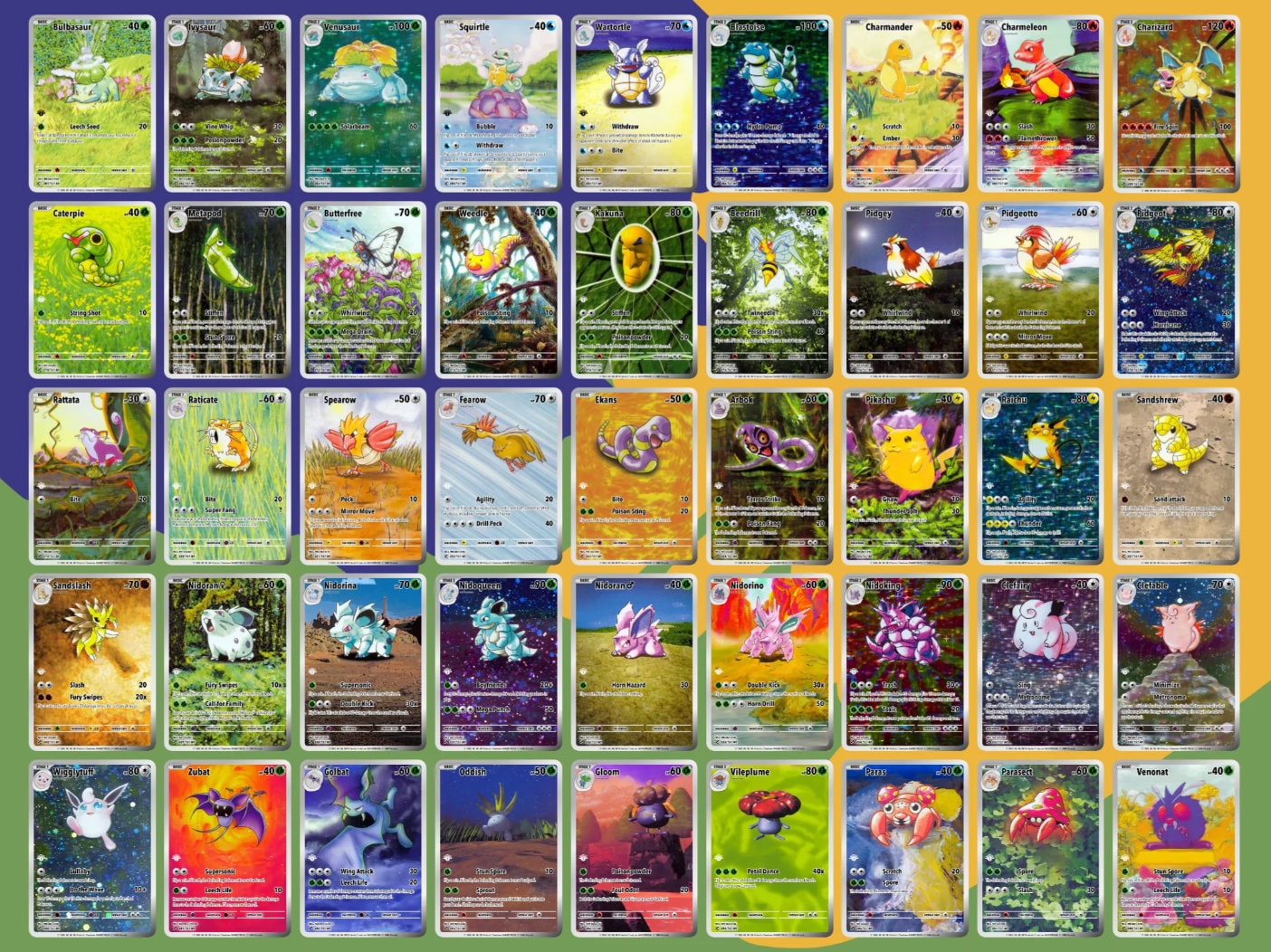 151 PokeArtica Gen 1 - AI Full Art of the Original 151 Pokemon Collection! Mixed of Holo and Non Holo