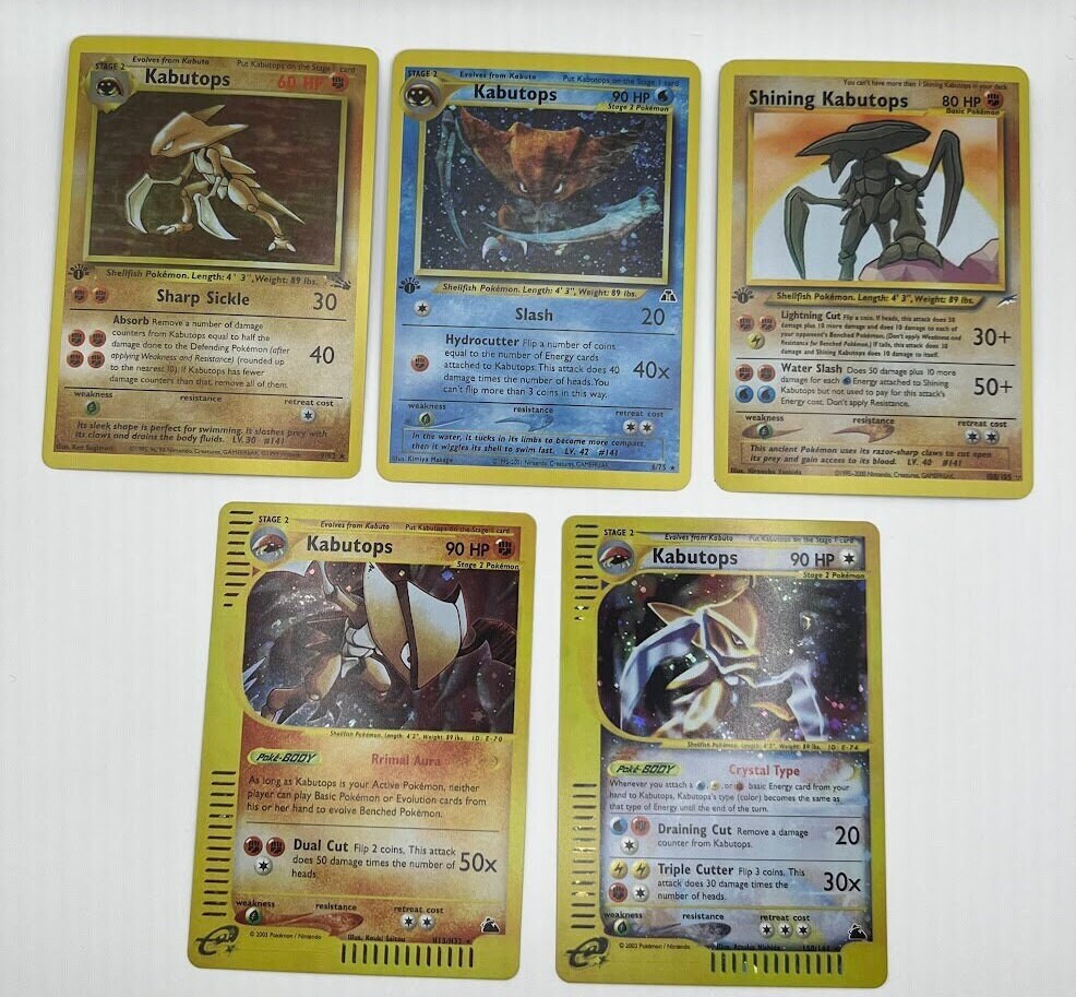 Kabutops Reprint Bundle Lot of 5 - Fossil, Skyridge, Neo Discovery and Neo Destiny