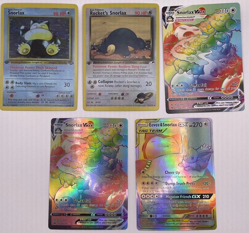 Snorlax Reprint Bundle Lot of 5 - Fossil, Sword & Shield and Team Rocket