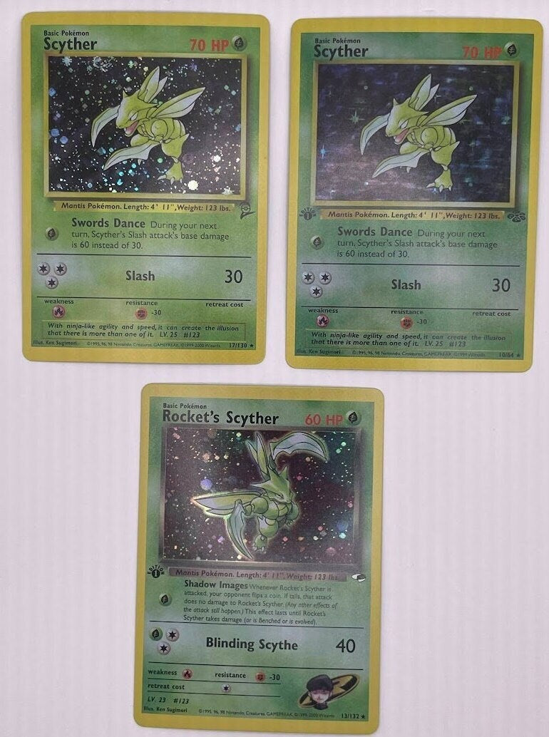 Scyther Reprint Bundle Lot of 3 - Jungle, Base Set 2 and Gym Heroes